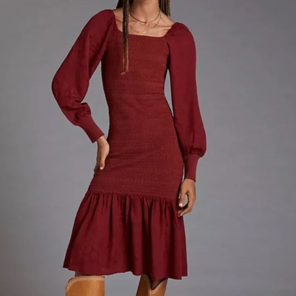 Anthropologie Dresses & Skirts - NWOT Anthropologie Smocked Puff-Sleeved Midi Dress